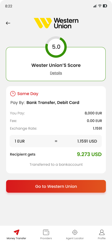 Price Radar — Western Union transfer details and rates